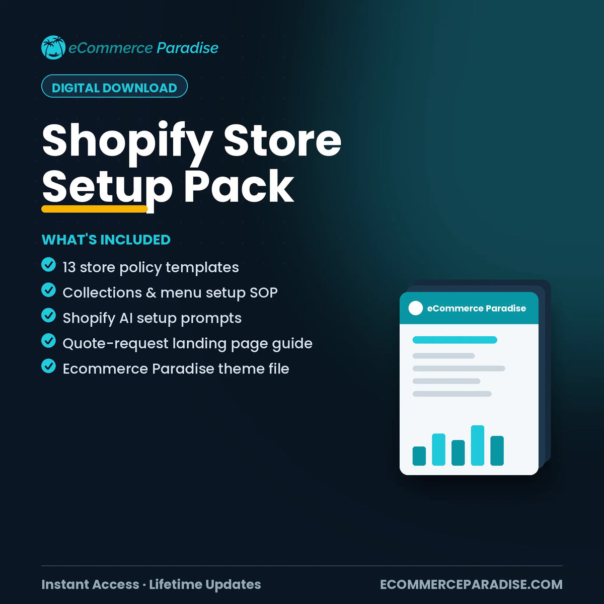 Shopify Store Setup Pack: 13 Policy Templates, Theme & AI Setup SOPs Ecommerce Paradise