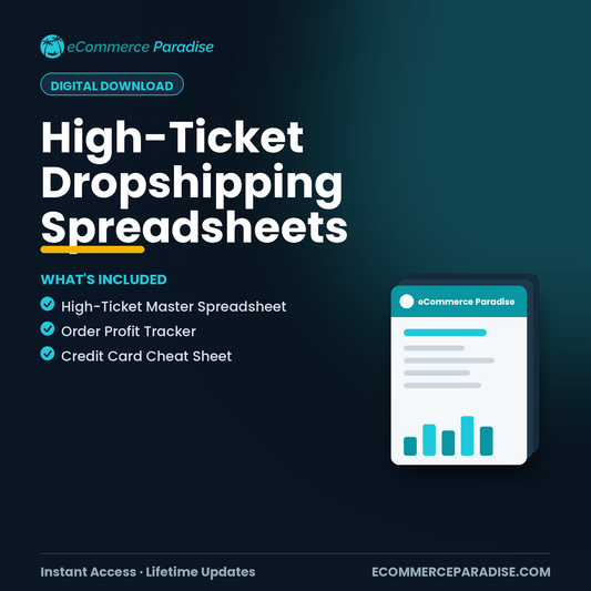 High-Ticket Dropshipping Spreadsheets: Master Sheet, Profit Tracker & Credit Card Cheat Sheet