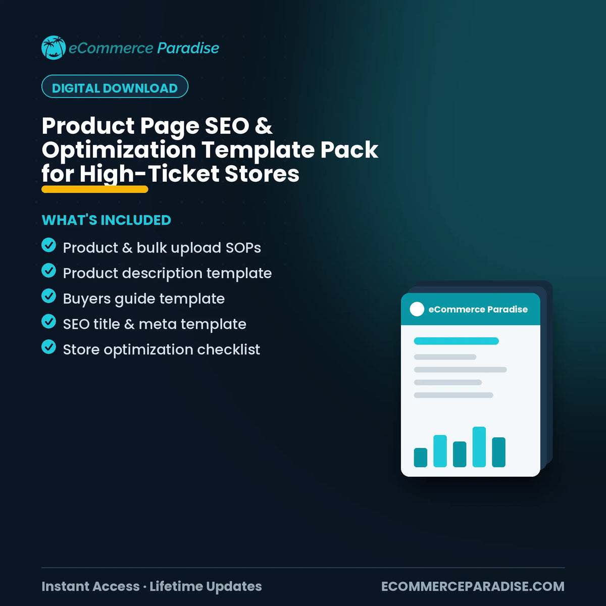 Product Page SEO & Optimization Template Pack for High-Ticket Stores Ecommerce Paradise